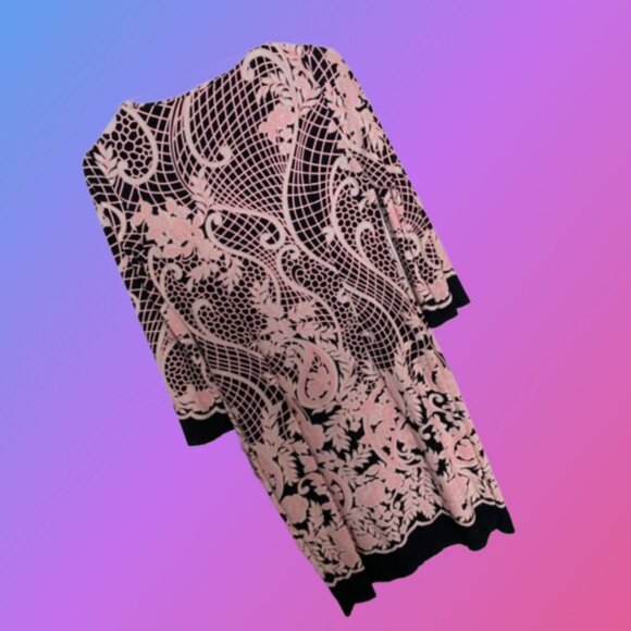 SHELBY & PALMER Textured Pink Floral Lace Print Knee Length Navy Dress Sz S NEW - Picture 4 of 6